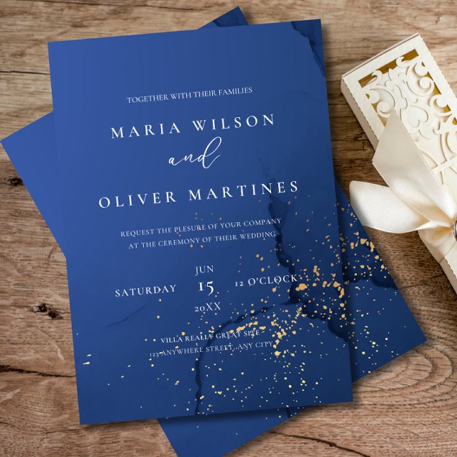 Convite de Casamento Elegante Azul Marinho Dourado (Criador carregado)