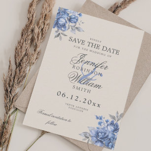 Convite de Casamento Elegante Azul Poento Floral S