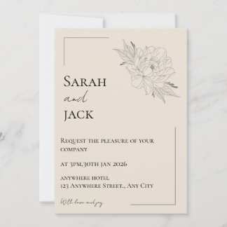 Convite de casamento elegante bege design