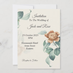 Convite de Casamento elegante, bege, verde, rosa