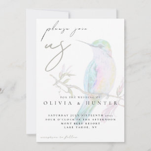 Convite de Casamento Elegante Beija-Flor Aquarela