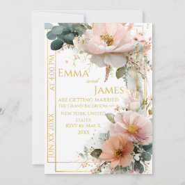 Convite de Casamento Elegante Boho com Flores Silv