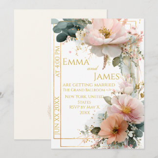 Convite de Casamento Elegante Boho com Flores Silv