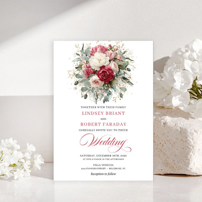 Convite de Casamento Elegante Boho Rosa Branco com (Elegant Boho Blush White Greenery Wedding Invitation)