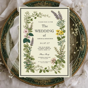 Convite de Casamento Elegante Botânico Vintage