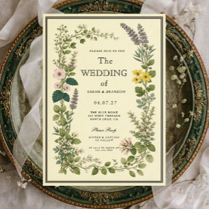 Convite de Casamento Elegante Botânico Vintage