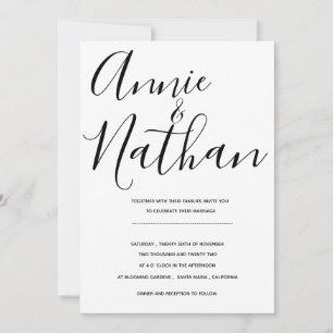 Convite de Casamento Elegante Branco Negro Minimal