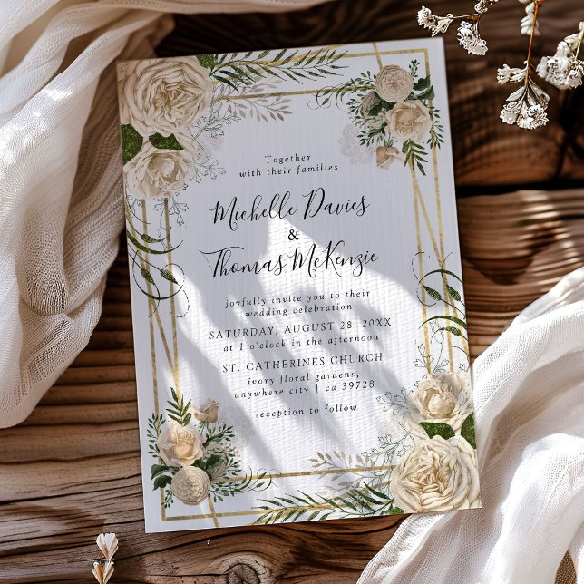 Convite de Casamento Elegante Buquê Floral Marfim (Criador carregado)
