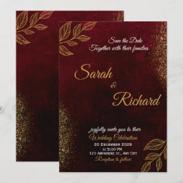 Convite de Casamento Elegante Burgundy Dourado