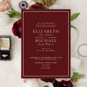 Convite de Casamento Elegante Burgundy Escrito Clá