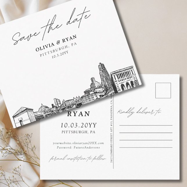 Convite de casamento elegante cartão postal de Pit (Pittsburgh Save the Date Postcard Elegant Wedding
)