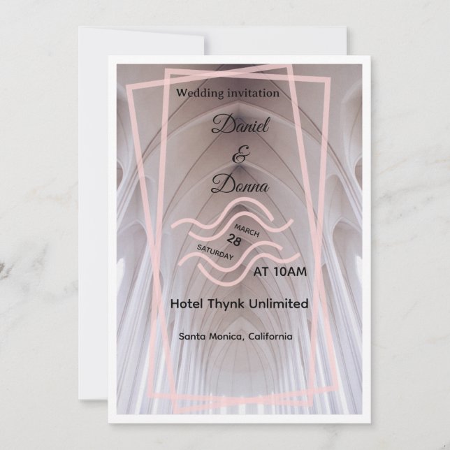 Convite de Casamento Elegante Catedral | Blush Min (Frente)