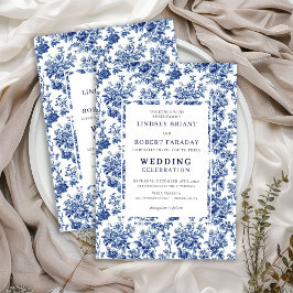Convite de Casamento Elegante Chic Azul Toile de J