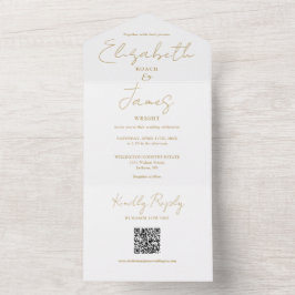 Convite de Casamento Elegante Chic Gold Script QR 