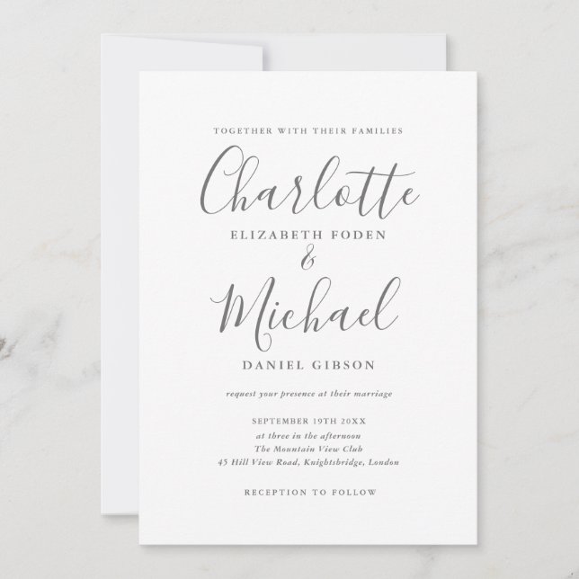 Convite de Casamento Elegante Cinza Branco com Ass (Frente)