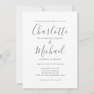 Convite de Casamento Elegante Cinza Branco com Ass