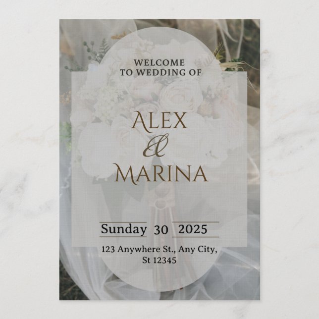 Convite de Casamento Elegante Cinza e Marrom (Frente)