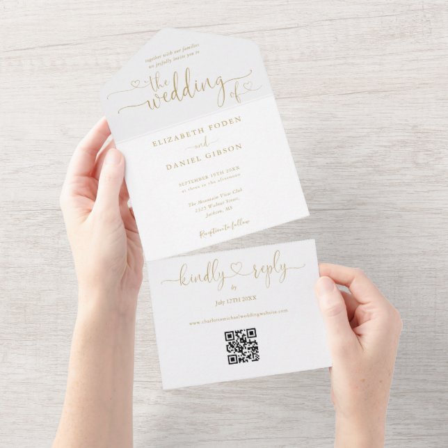 Convite de Casamento Elegante Código QR em Script  (Aba destacável)