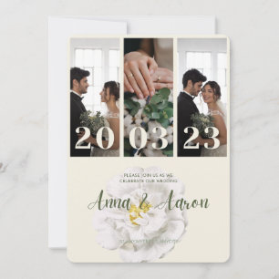 Convite de Casamento Elegante Colagem de 3 Fotos M