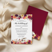 Convite de Casamento Elegante com Abóbora Floral d