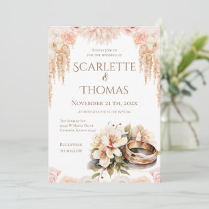 Convite de Casamento Elegante com Anéis Florais