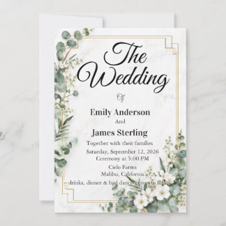 Convite de Casamento Elegante com Aquarela de Euca