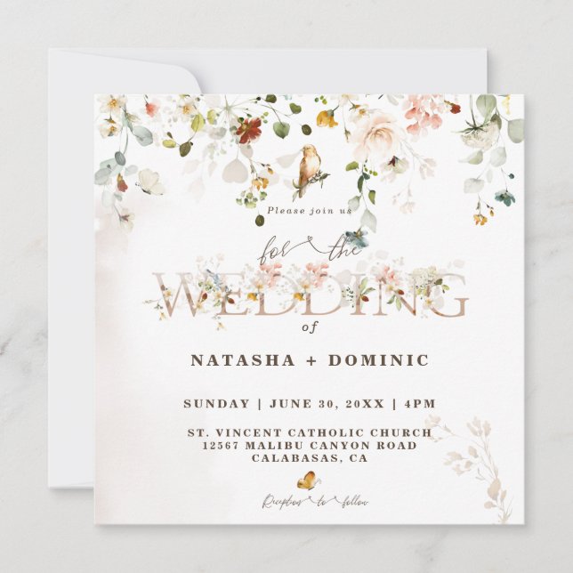 Convite de Casamento Elegante com Aquarela de Flor (Frente)