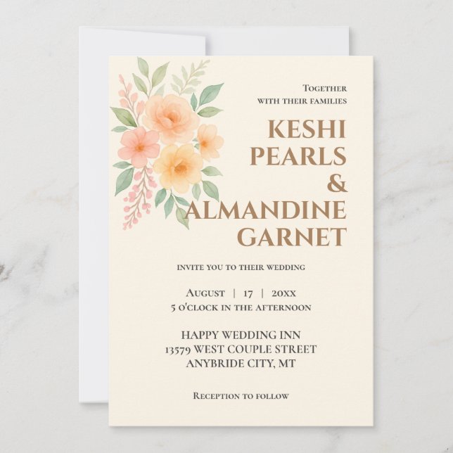 Convite de Casamento Elegante com Aquarela Floral (Frente)