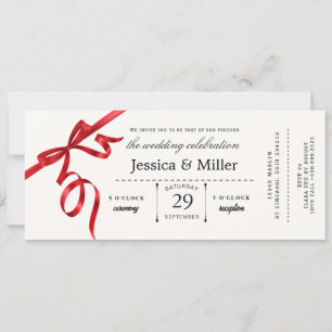 Convite de Casamento Elegante com Bilhete e Fita V