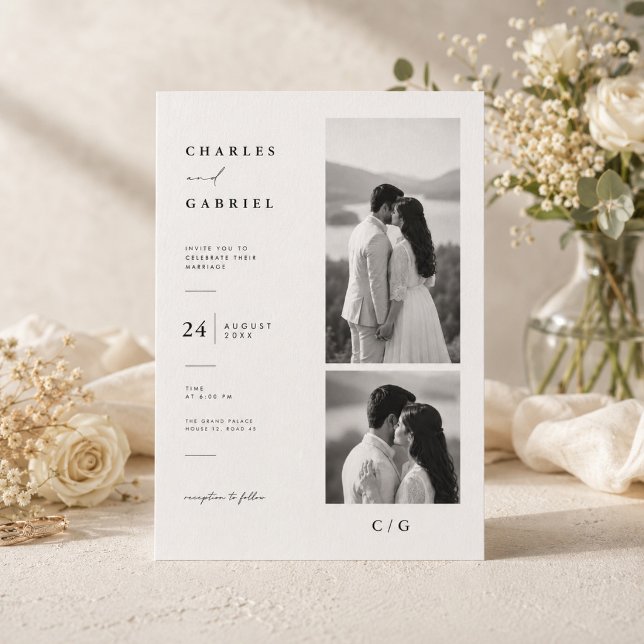 Convite de Casamento Elegante com Colagem de Fotos (Criador carregado)