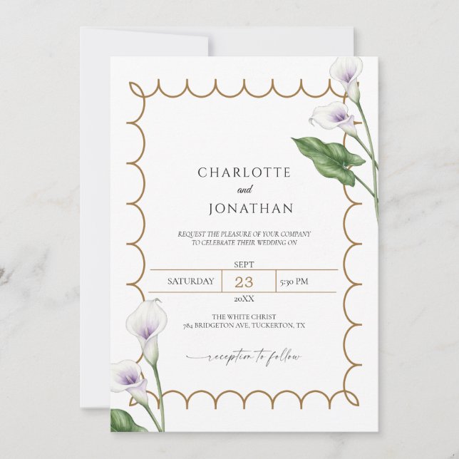 Convite de Casamento Elegante com Copo-de-Leite (Frente)