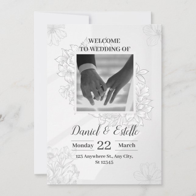 Convite de Casamento Elegante com Desenho Floral (Frente)