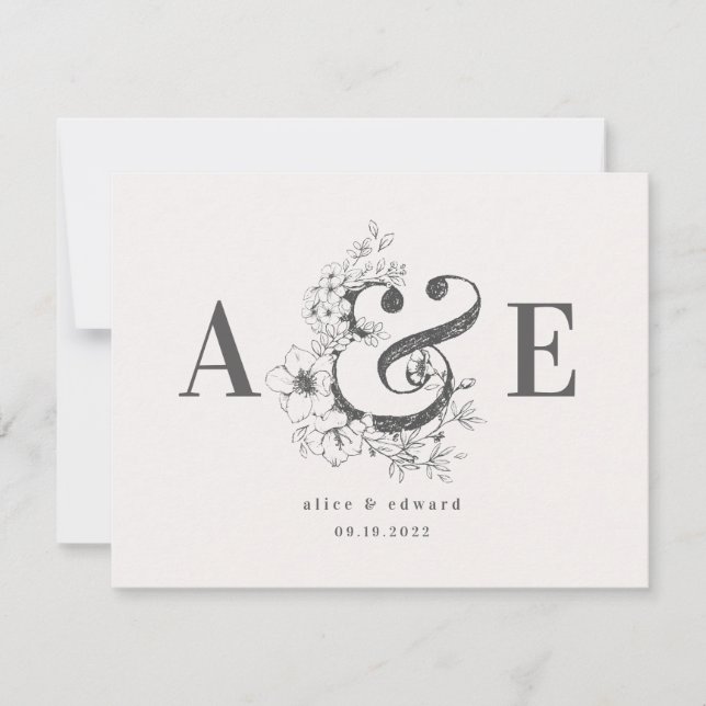 Convite de casamento elegante com desenho floral à (Frente)