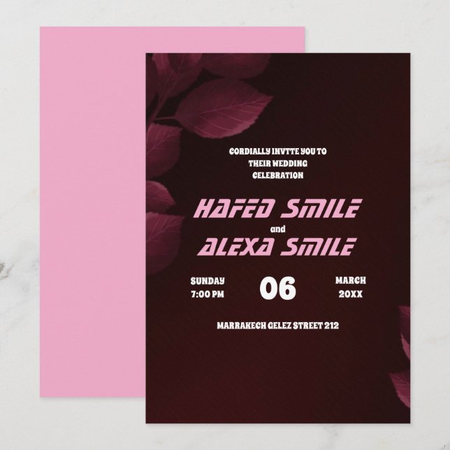 Convite de casamento elegante com design de rosa e (Frente/Verso)