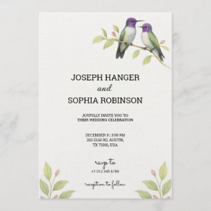 Convite de casamento elegante com dois pássaros 