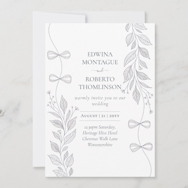 Convite de Casamento Elegante com Faixa Botânica H (Frente)