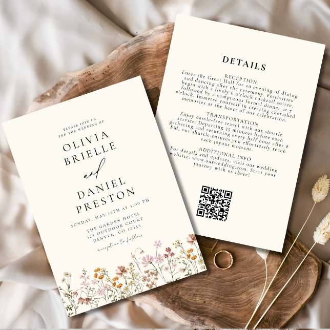 Convite de Casamento Elegante com Flor Silvestre e (Criador carregado)