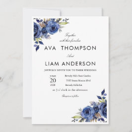 Convite de Casamento Elegante com Floral Azul Mari