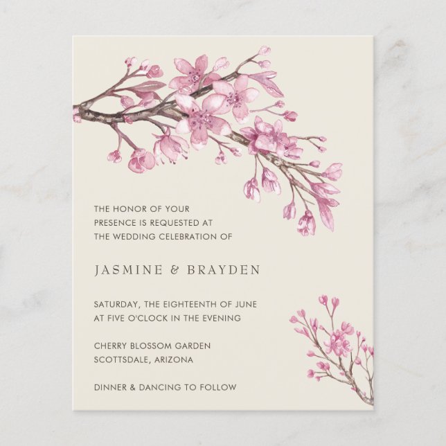 Convite de Casamento Elegante com Flores Rosa dent (Frente)