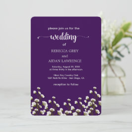 Convite de Casamento Elegante com Flores Roxas