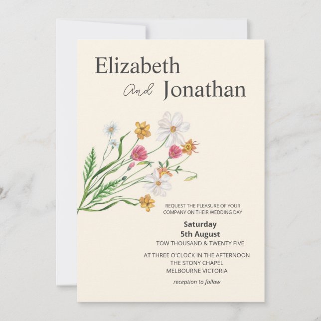 Convite de Casamento Elegante com Flores Silvestre (Frente)