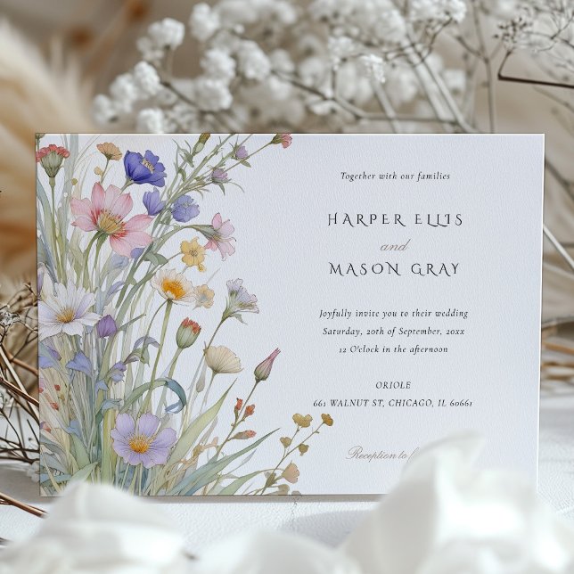 Convite de Casamento Elegante com Flores Silvestre (Criador carregado)