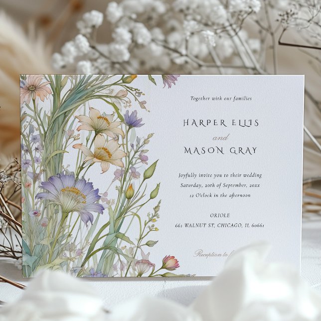 Convite de Casamento Elegante com Flores Silvestre (Criador carregado)