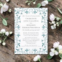 Convite de Casamento Elegante com Florescer Azul-V