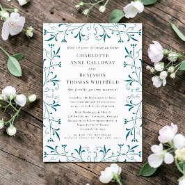 Convite de Casamento Elegante com Florescer Azul-V