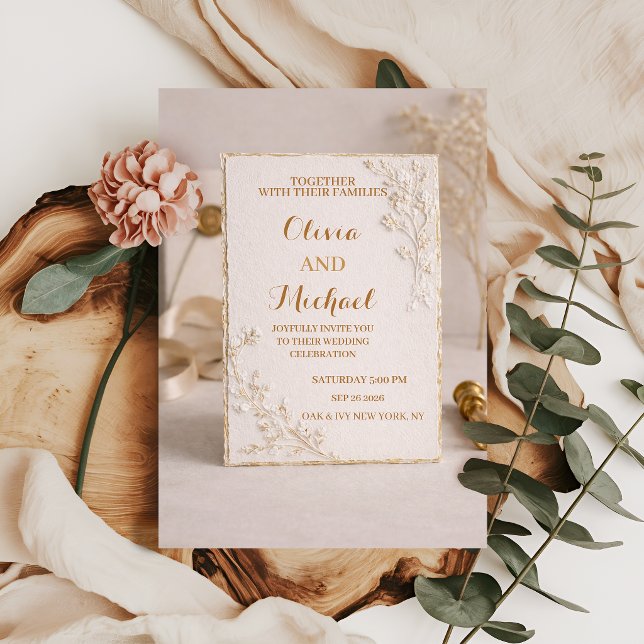 Convite de Casamento Elegante com Folha de Ouro (Criador carregado)