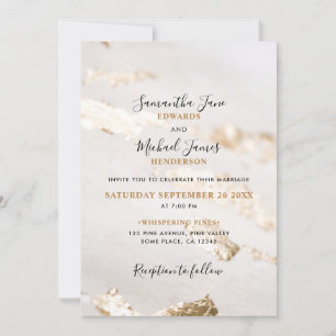 Convite de Casamento Elegante com Folha de Ouro Fa