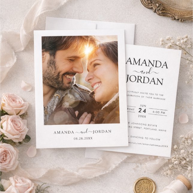 Convite de Casamento Elegante com Foto e Tipografi (Criador carregado)