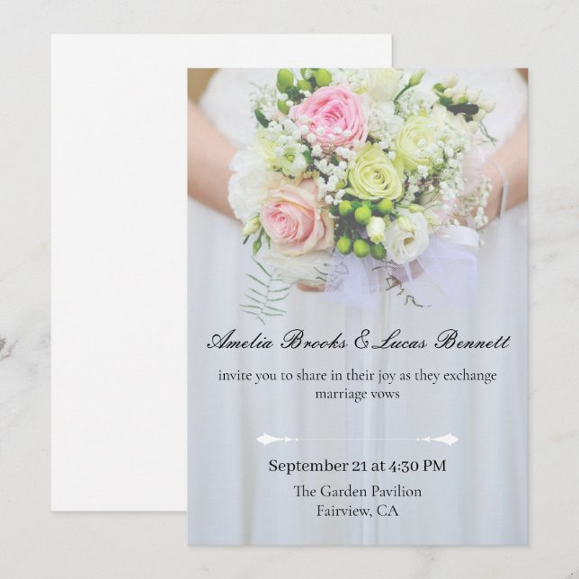 Convite de Casamento Elegante com Foto em Cartão (Frente/Verso)