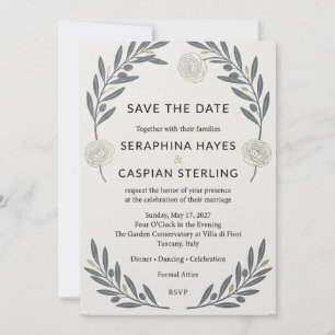 Convite de Casamento Elegante com Galho de Oliveir